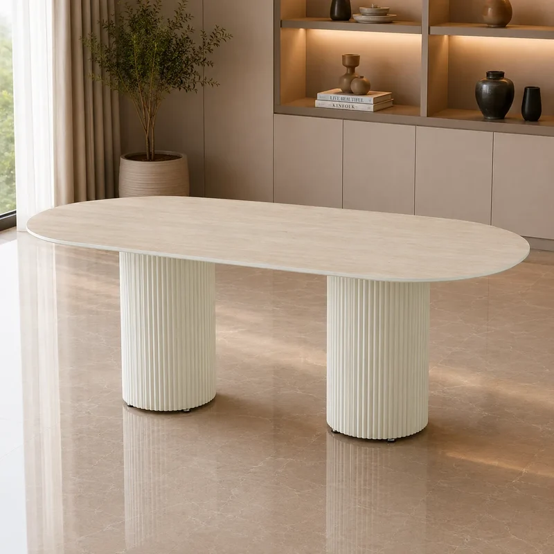 Table A MANGER KEYSHA BEIGE CERAMIQUE TRAVERTIN