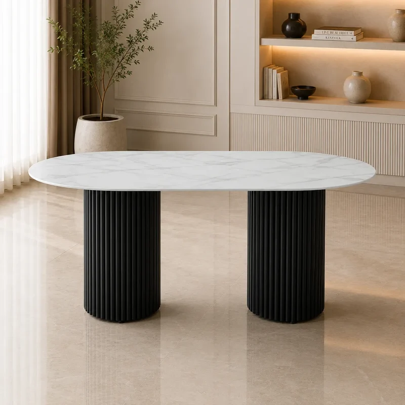 Table A MANGER KEYSHA METAL NOIR CERAMIQUE MOKA 180x90cm