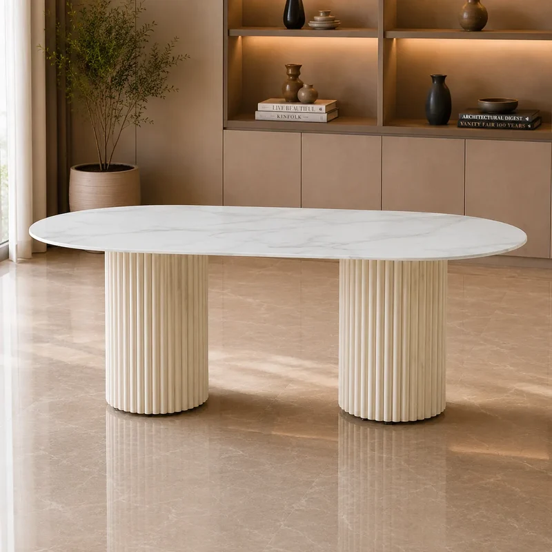 Table A MANGER KEYSHA TRAVERTIN CERAMIQUE MOKA 180x90cm