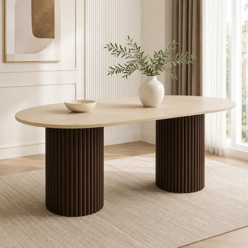 Table A MANGER KEYSHA PIED TRAVERTIN PLATEAU CERAMIQUE TRAVERTIN MAT