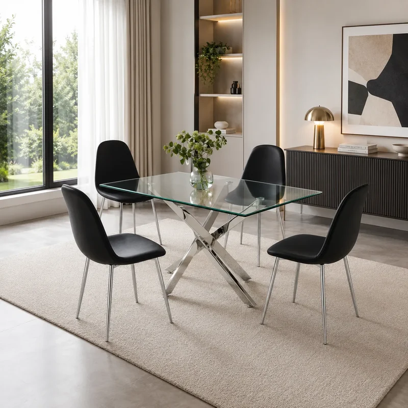 Table à manger en verre avec chaises