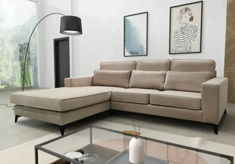 Canape D’angle Madrid Velours Beige 265x200cm