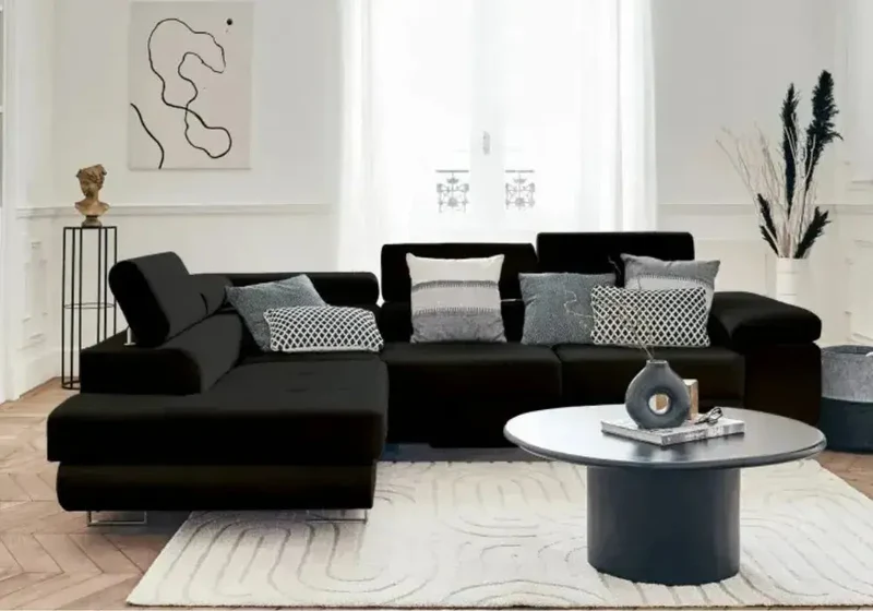 Canape D’angle Toulouse Velours Noir 270×196 cm