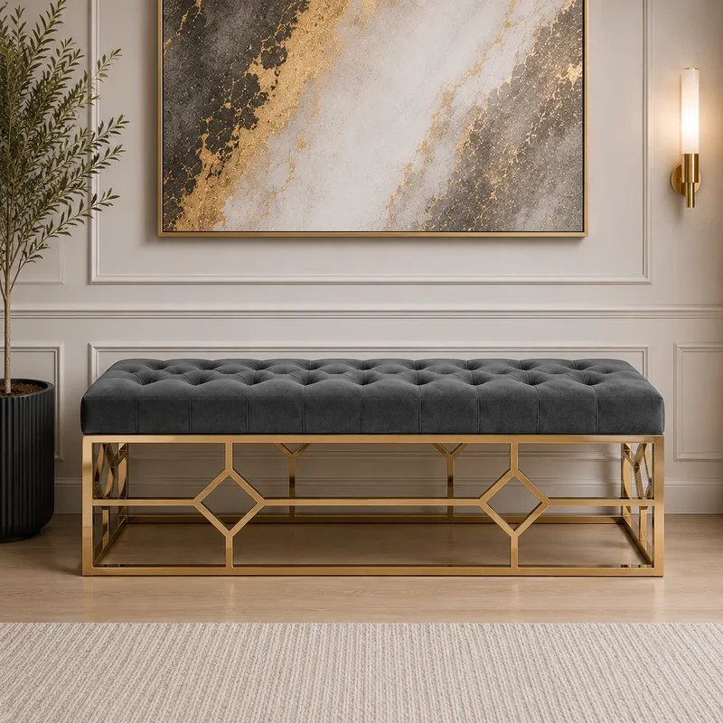 Banquette Vertigo Capitonné Velours Pieds Dore