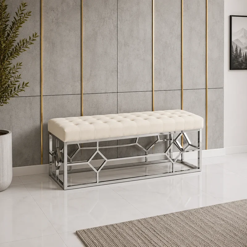 Banquette Vertigo Capitonné Velours Pieds Chrome