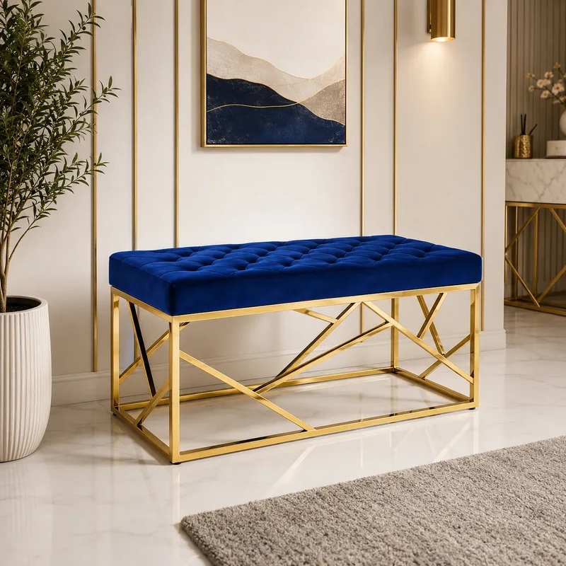 Banquette Geomag Capitonne Velours Pieds Dore