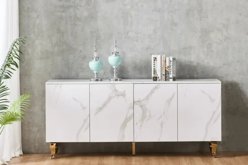 Buffet Baroque Effet Marbre 160 cm Pieds Dorés