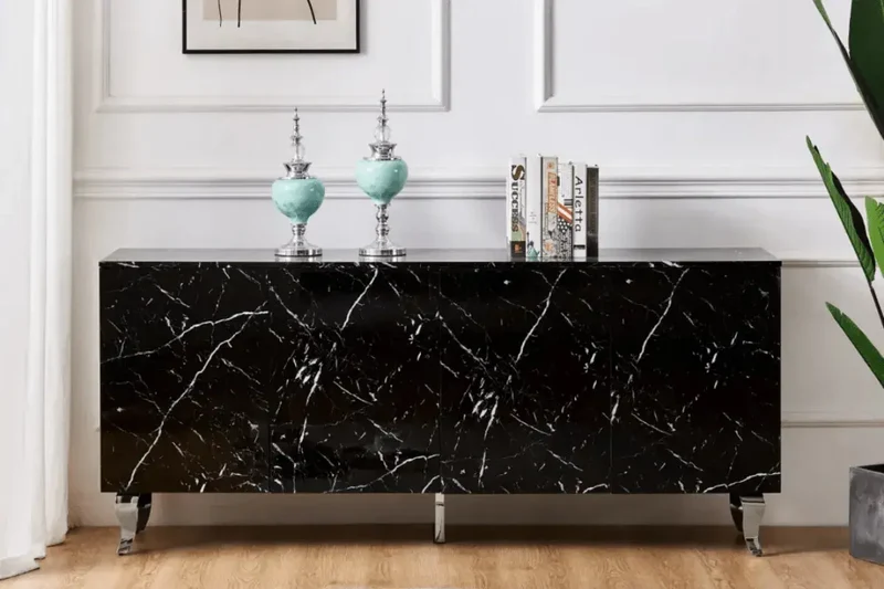 Buffet Baroque Effet Marbre 160 cm Pieds Chrome
