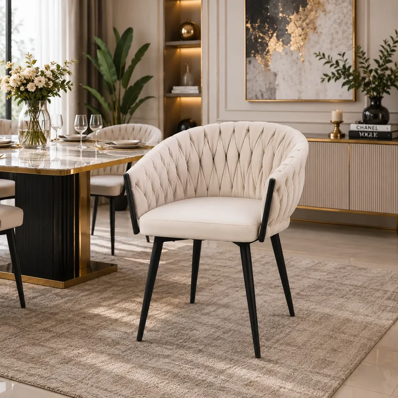 Chaises Tressee Velours Pied Metal Noir