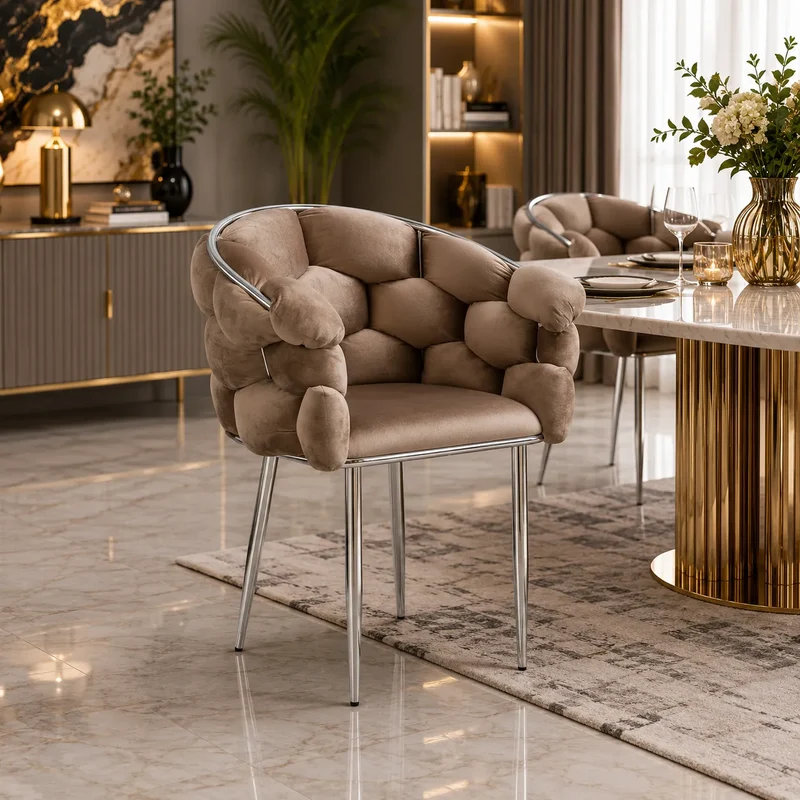 LOT DE CHAISES BALLON CHROME Velours