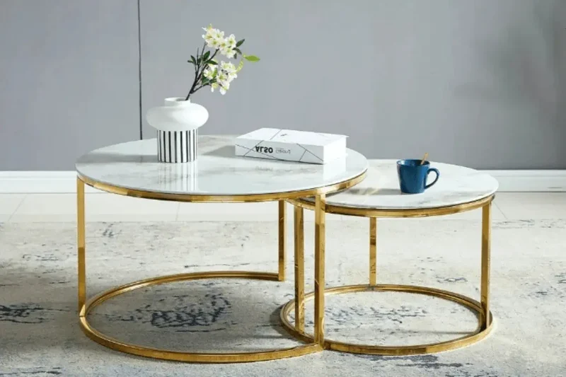 Table basse Gigogne Duo Marbre Dore