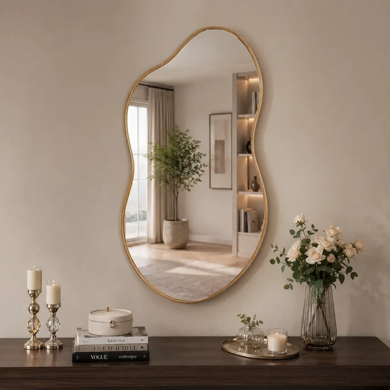 Grand miroir arche doré sur pied – Style élégant et moderne