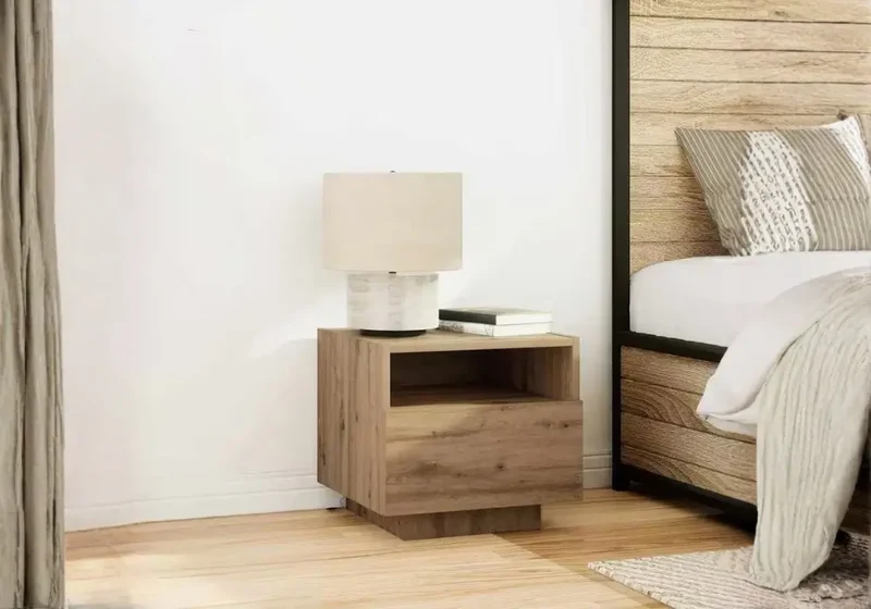 Table de chevet suspendue moderne avec éclairage LED et finition chêne