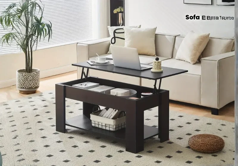 Table basse moderne à plateau relevable avec rangement dissimulé et étagère ouverte