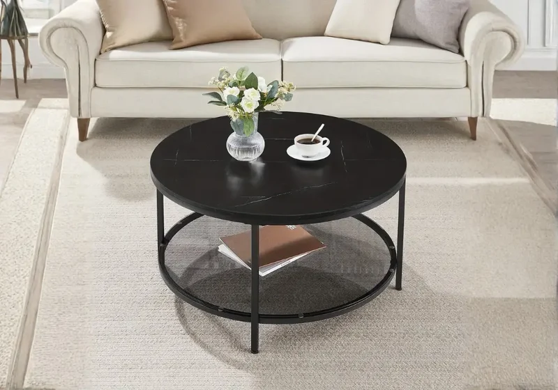 Table Basse Ronde Effet Marbre Blanc – Design Scandinave