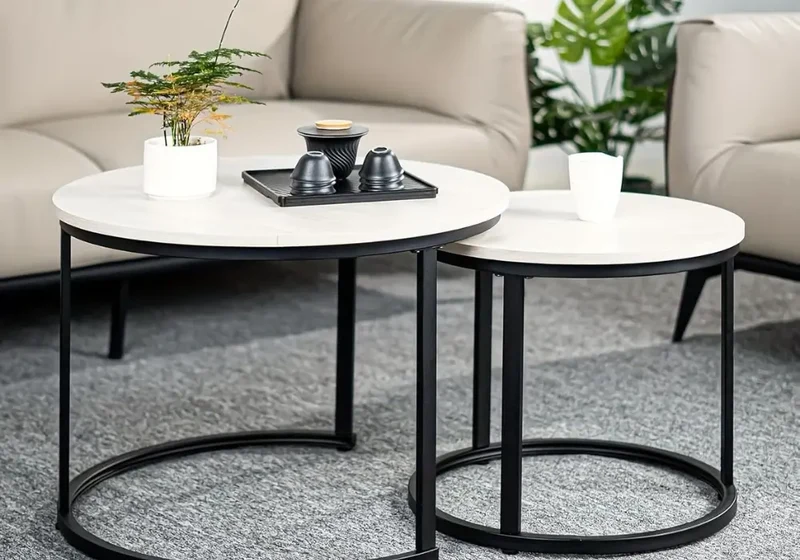 Tables Basses Gigognes Rondes – Set de 2 – Blanc ou Chêne