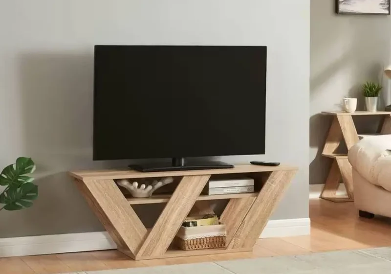 Meuble TV Couleur Chêne 110x30x40 cm – Style Industriel