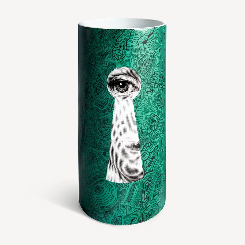 Medium Cylindrical Vase Serratura su Malachite