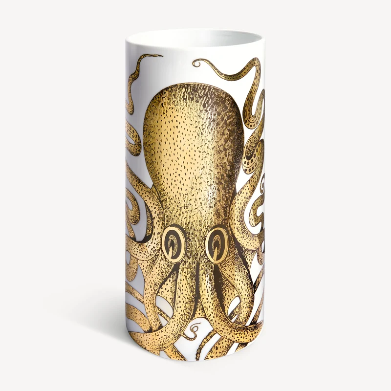 Medium Cylindrical Vase Polipo with Gold