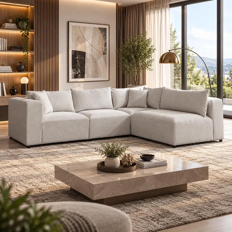 Canapé Azra Modulable Chenille Blanc cassé