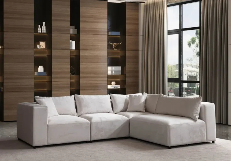 Canapé Azra Modulable Velours Blanc cassé