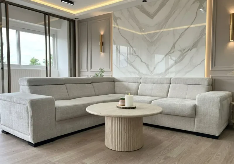 Canapé Karola Convertible Tissu Marbella Crème ET Anthracite