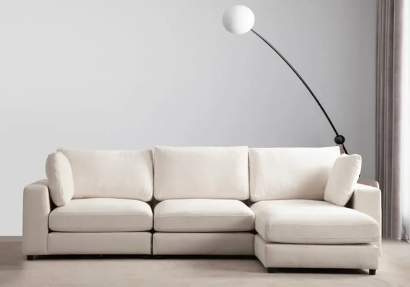 Canapé Julia Modulable Velours Blanc 3+1 Pouf