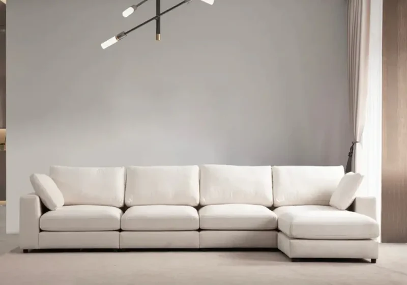 Canapé Julia Modulable Velours Blanc 4+1 Pouf