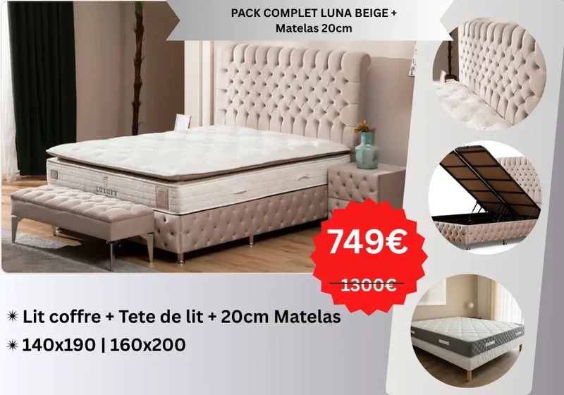 PACK COMPLET LUNA ANTHRACITE ET BEIGE+ Matelas 20cm