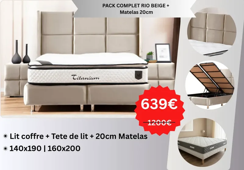 PACK COMPLET RIO BEIGE + Matelas 20cm