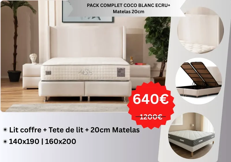 PACK COMPLET COCO BLANC ECRU+ Matelas 20cm