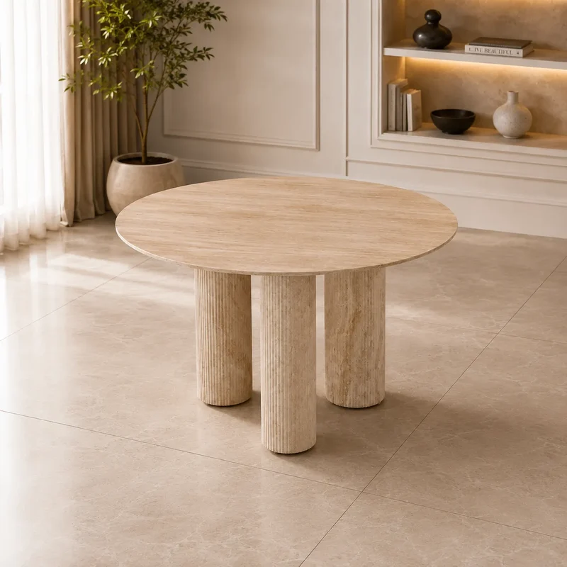 Table REPAS ANAIS PIEDS METAL TRAVERTIN 120 CM