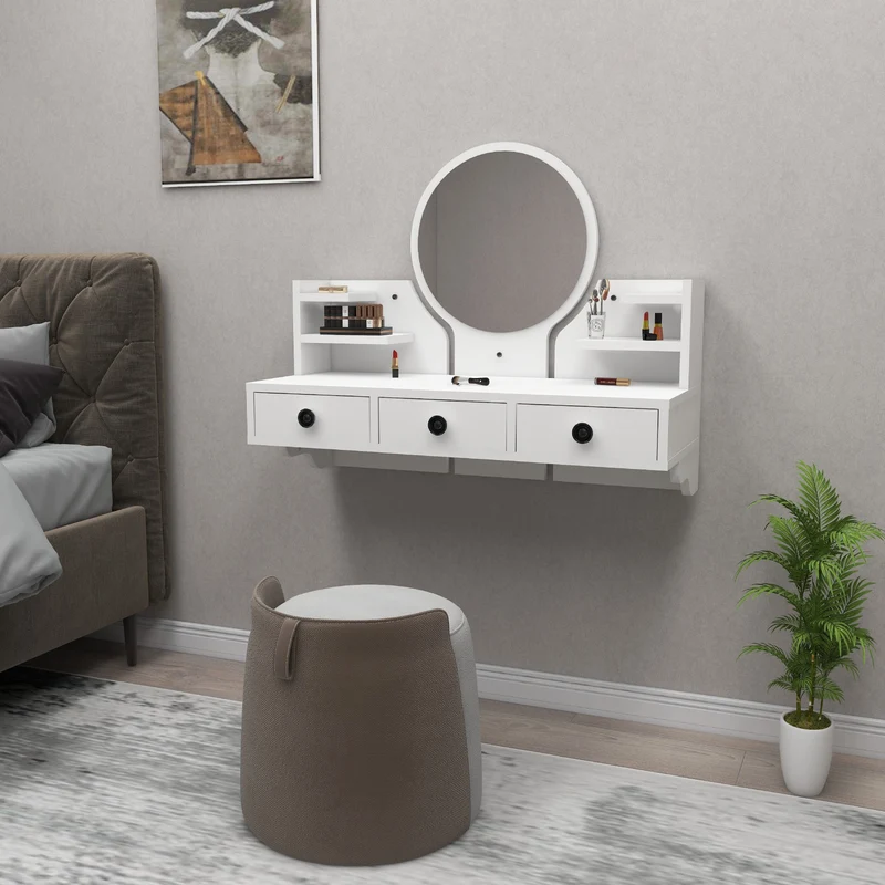 Polina Makeup Vanity Table with Mirror, 3 Drawers and Shelves