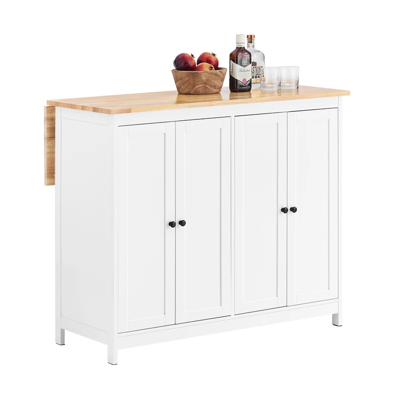 SoBuy KNL10-WN îlot Central de Cuisine Buffet de Rangement Mange-Debout avec Plans de Travail Rabattable 2 armoires 4 Portes