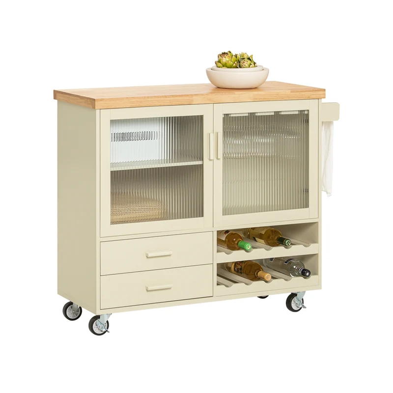 SoBuy FKW114-MI Dessert avec Plateau en Bois d'Hévéa, Porte-Bouteilles à 2 Niveaux