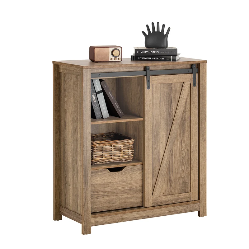 SoBuy FSB59-BR Buffet Meuble de Rangement avec Porte de Grange Coulissante, Commode Multifonction pour Entrée Salon Cuisine – 80x35x92 cm, Marron