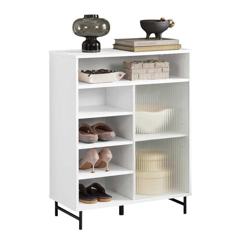 SoBuy FSB61-W Buffet Meuble de Rangement avec Porte Coulissante en Verre, Commode Multifonction pour Entrée Salon Cuisine – Blanc