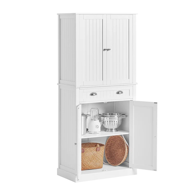 SoBuy FSB44-W Armoire de Cuisine, Buffet Placard avec 4 Portes, 1 tiroir et étagères réglables