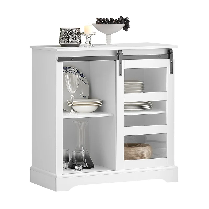 SoBuy FSB46-W Buffet Commode Armoire de Rangement Meuble de Rangement à 2 Niveaux avec Porte Vitrée de Grange Coulissante