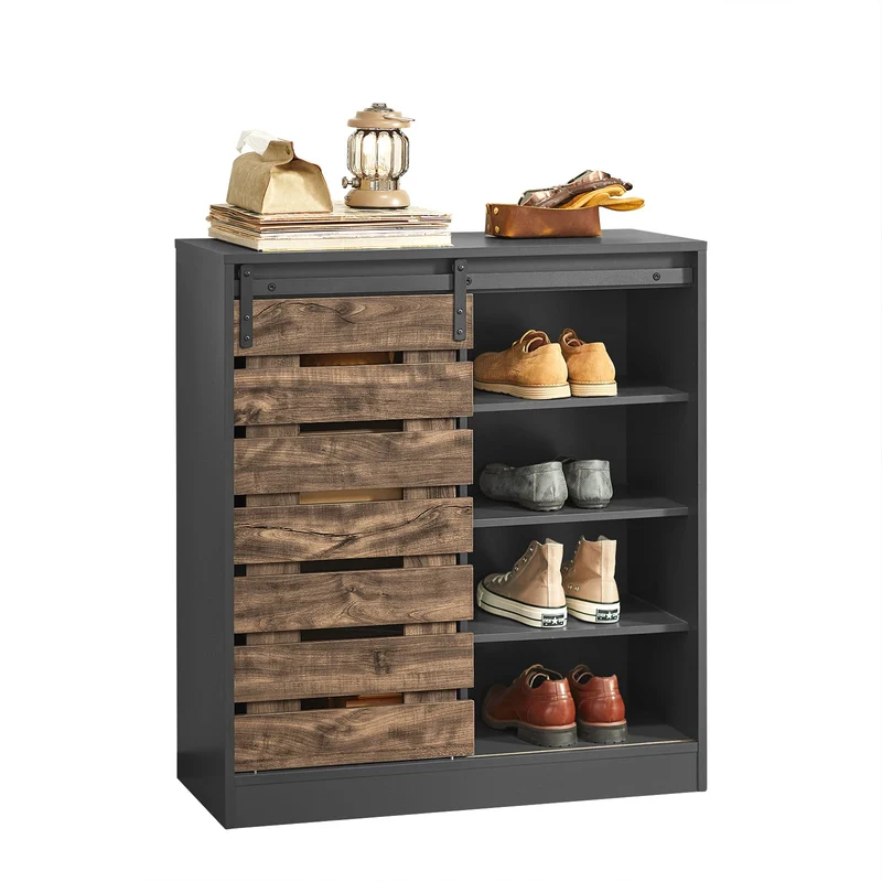 SoBuy FSB65-HG Buffet Meuble de Rangement avec Porte de Grange Coulissante, Commode Multifonction pour Entrée Salon Cuisine – 80x35x89 cm, Gris