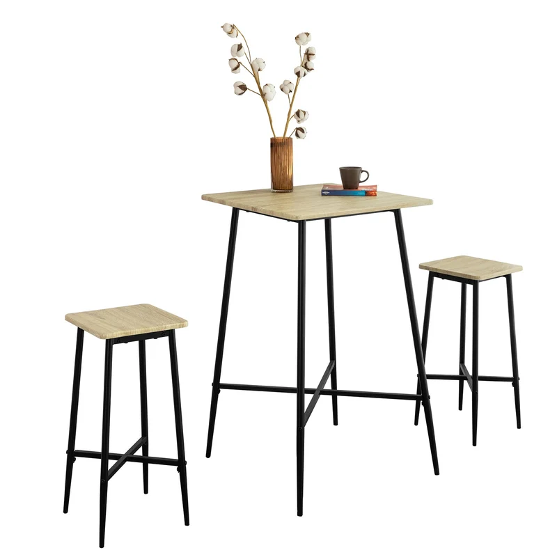 SoBuy OGT48-N Lot Table et 2 Tabourets de Bar Ensemble Table de Bar + Chaises de Bar Salle à manger et Salon