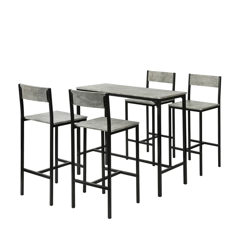 SoBuy OGT14-HG Set de Table Haute + 4 Chaises de Bar Ensemble Table de Bar + 4 Tabourets de Bar avec Repose-Pieds