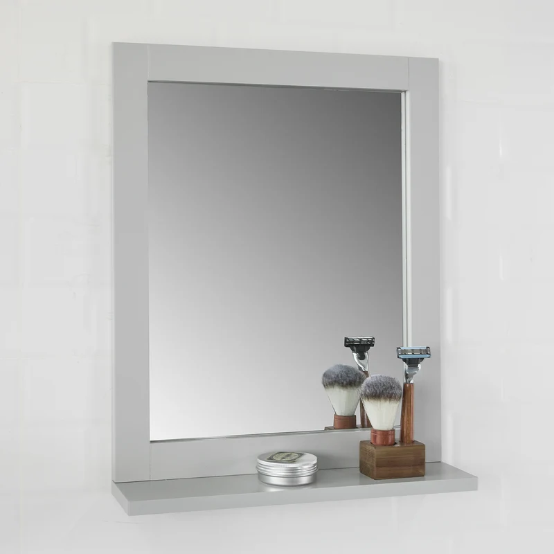sebuyfr.comG129-HG Miroir Mural Meuble Salle de Bain avec 1 étage Plateau -Gris Clair