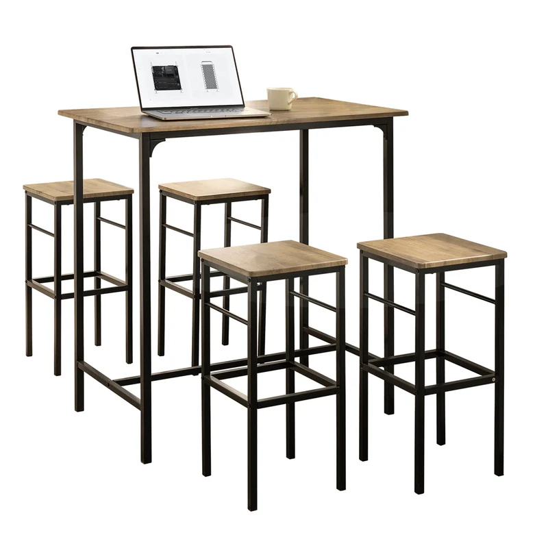 SoBuy OGT11-XL Set de 1 Table + 4 Tabourets Ensemble Table de Bar bistrot + 4 tabourets avec Repose-Pieds Table Mange-Debout Table Haute Cuisine