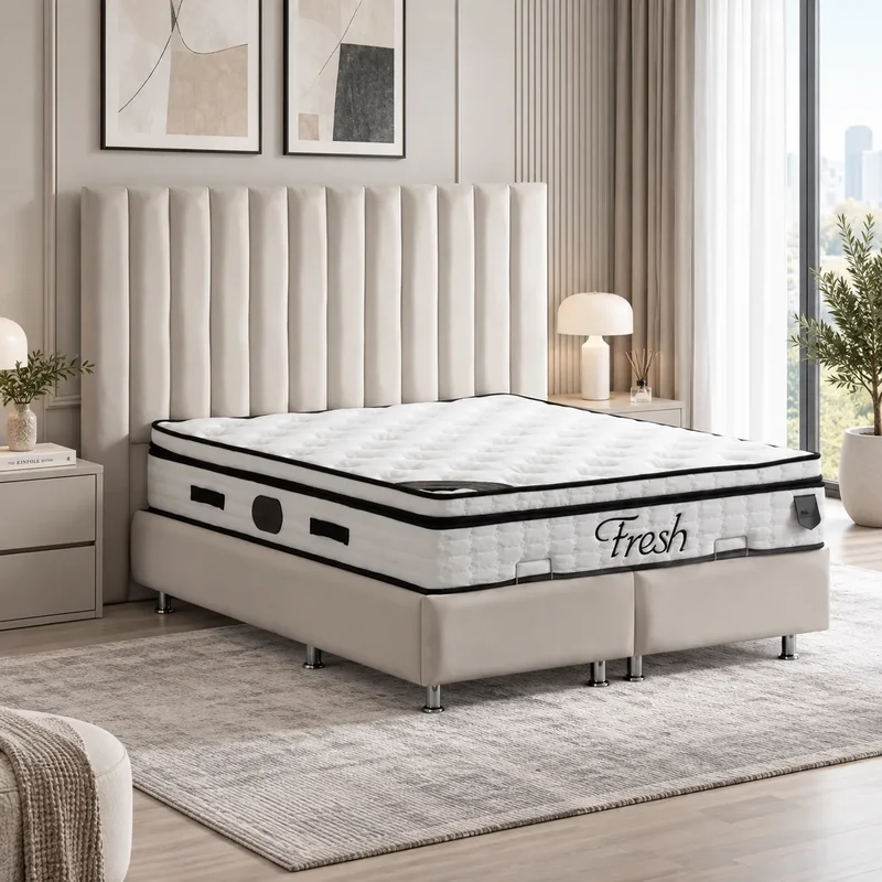 Lit Coffre ATHENA BLANC CASSE - Velours