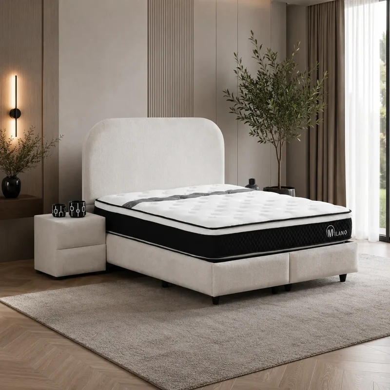 Lit Coffre Jade Chenille Blanc Cassé