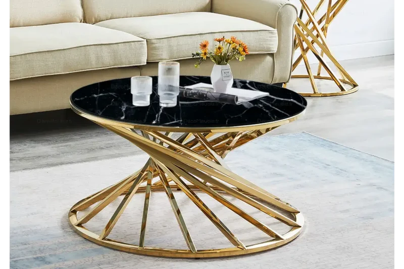 Table basse ronde marbre noir doré RUBY