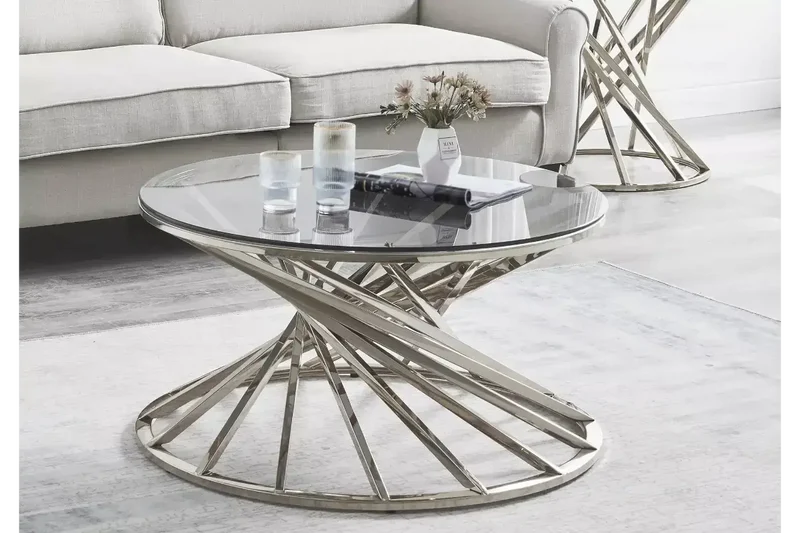 Table basse ronde en verre argent RUBY
