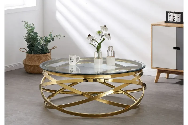 Table basse ronde en verre doré EVO