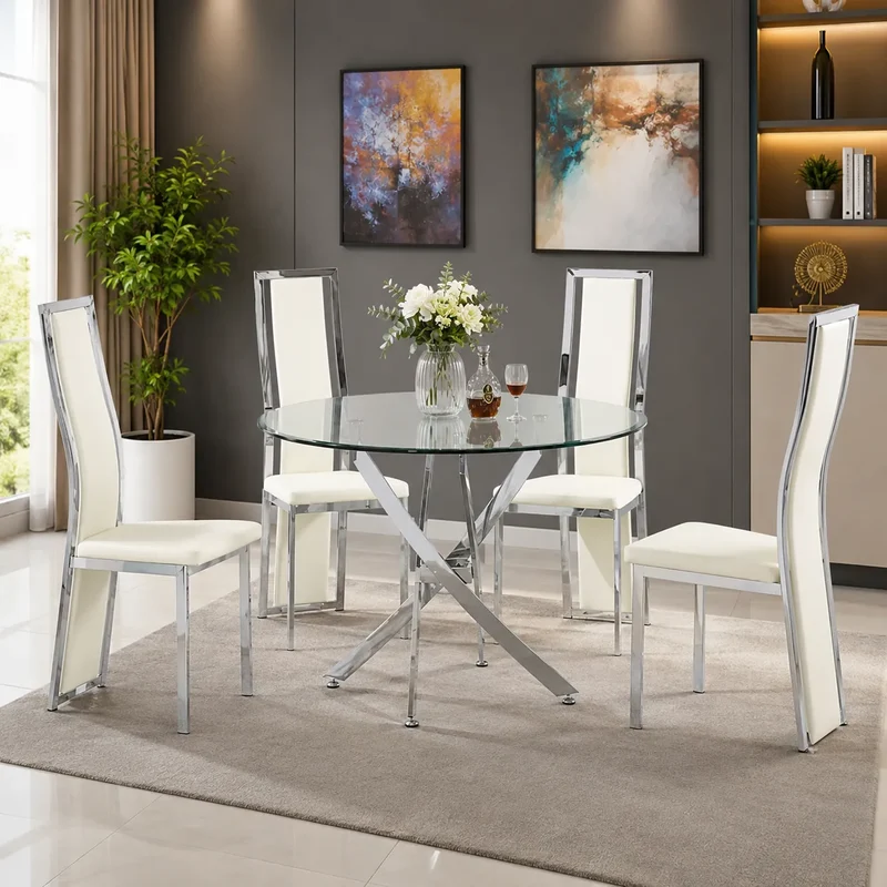 Table ronde et chaises chromes DESIGN